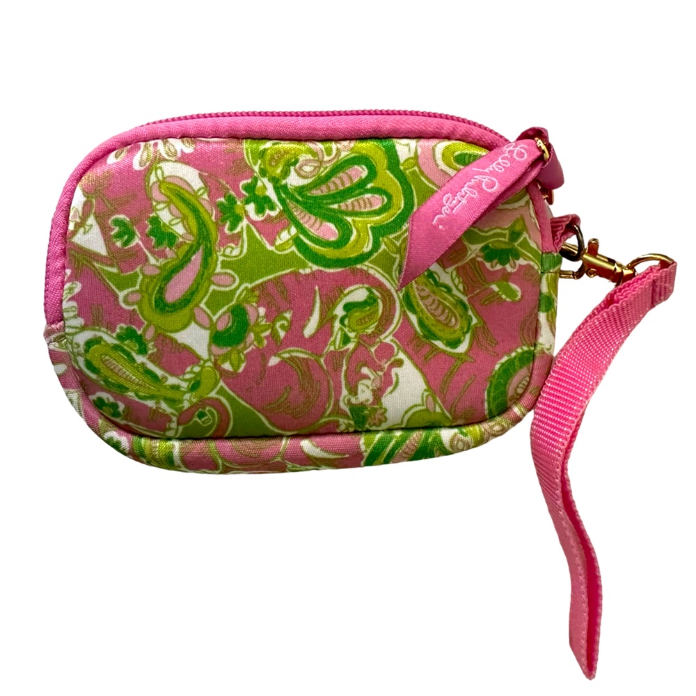 Lilly Pulitzer Pink And Green Microfiber Paisley Wristlet ID Wallet Mini 5.5”